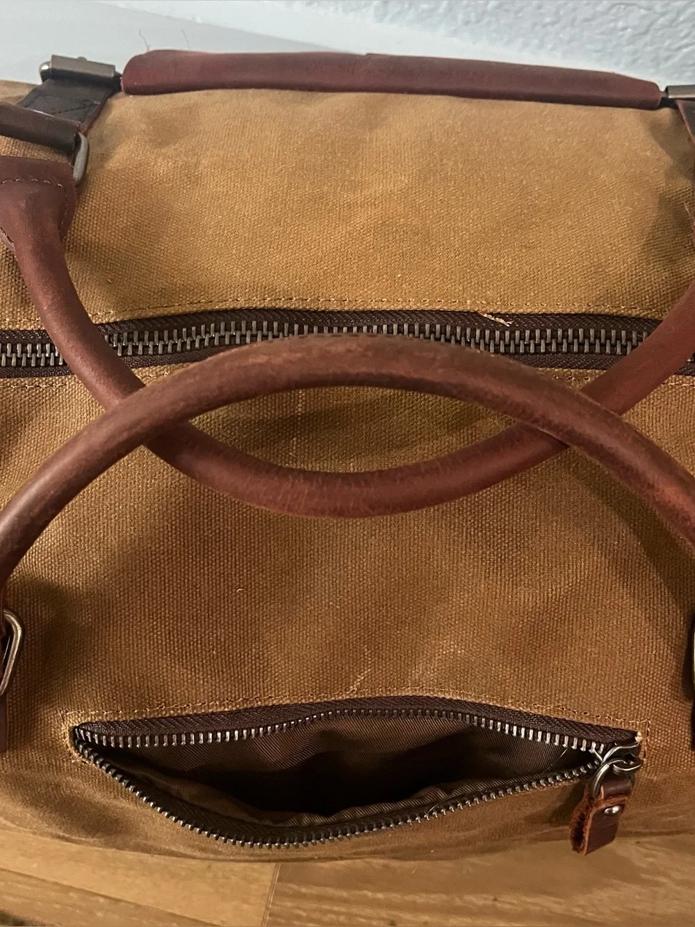NEWHEY 55L Waxed Canvas & Leather Weekender Duffel Bag Brown